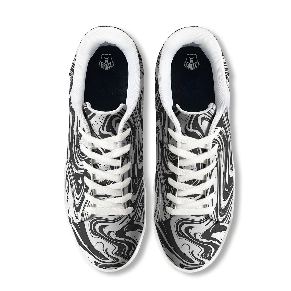 Liquid Marble Black White Print White Low Top Sneakers-grizzshop