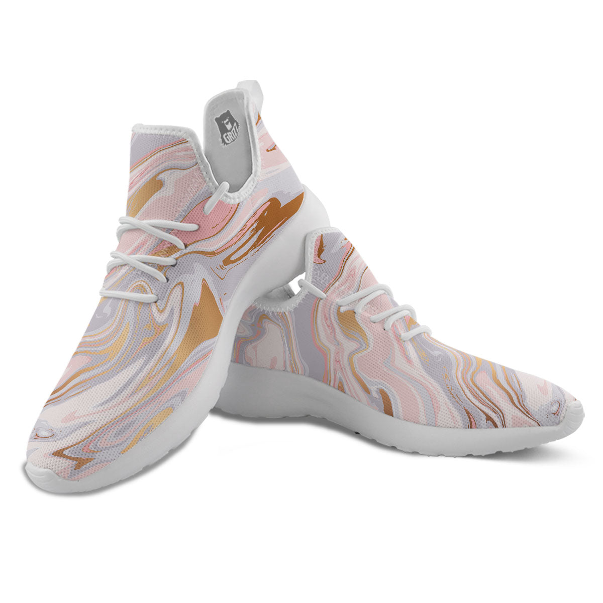 Liquid Marble Pink Print White Athletic Shoes-grizzshop