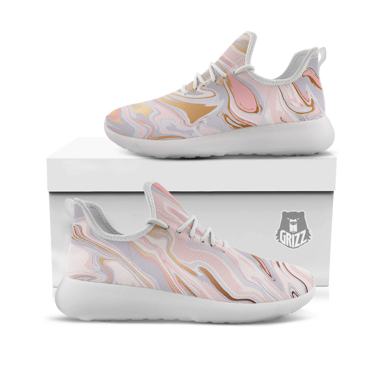 Liquid Marble Pink Print White Athletic Shoes-grizzshop