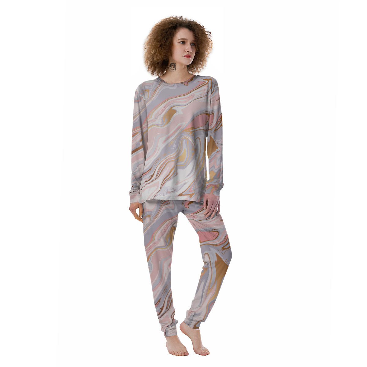 Liquid Marble Pink Print Women's Pajamas-grizzshop