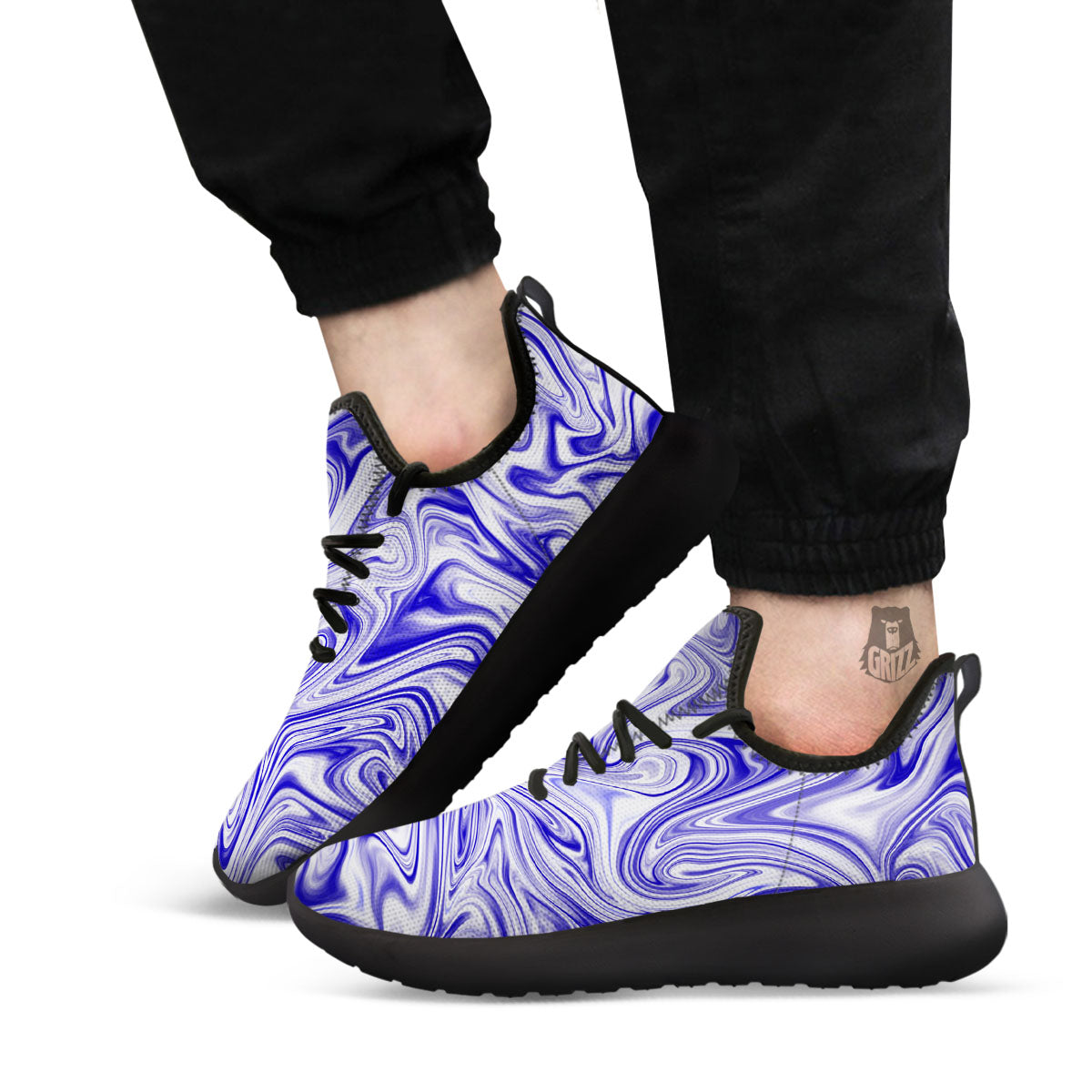 Liquid Psychedelic Print Pattern Black Athletic Shoes-grizzshop