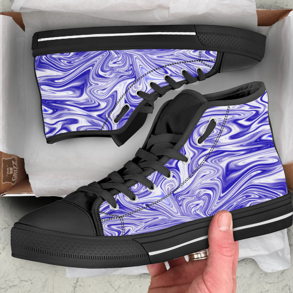 Liquid Psychedelic Print Pattern Black High Top Shoes-grizzshop