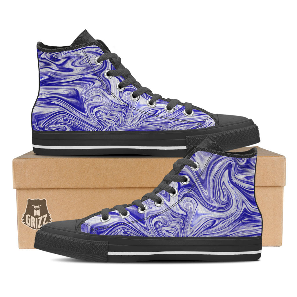 Liquid Psychedelic Print Pattern Black High Top Shoes-grizzshop