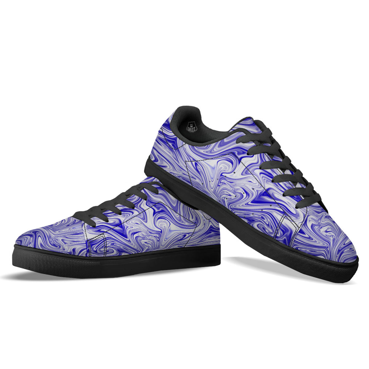 Liquid Psychedelic Print Pattern Black Low Top Sneakers-grizzshop