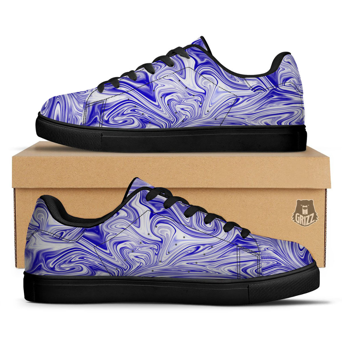 Liquid Psychedelic Print Pattern Black Low Top Sneakers-grizzshop