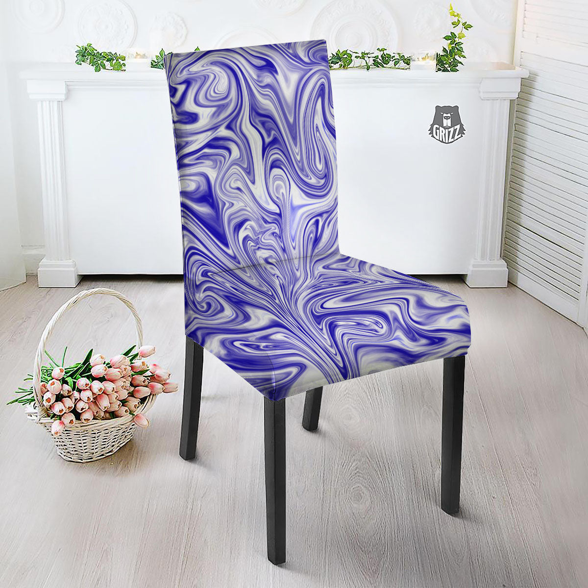 Liquid Psychedelic Print Pattern Dining Chair Slipcover-grizzshop