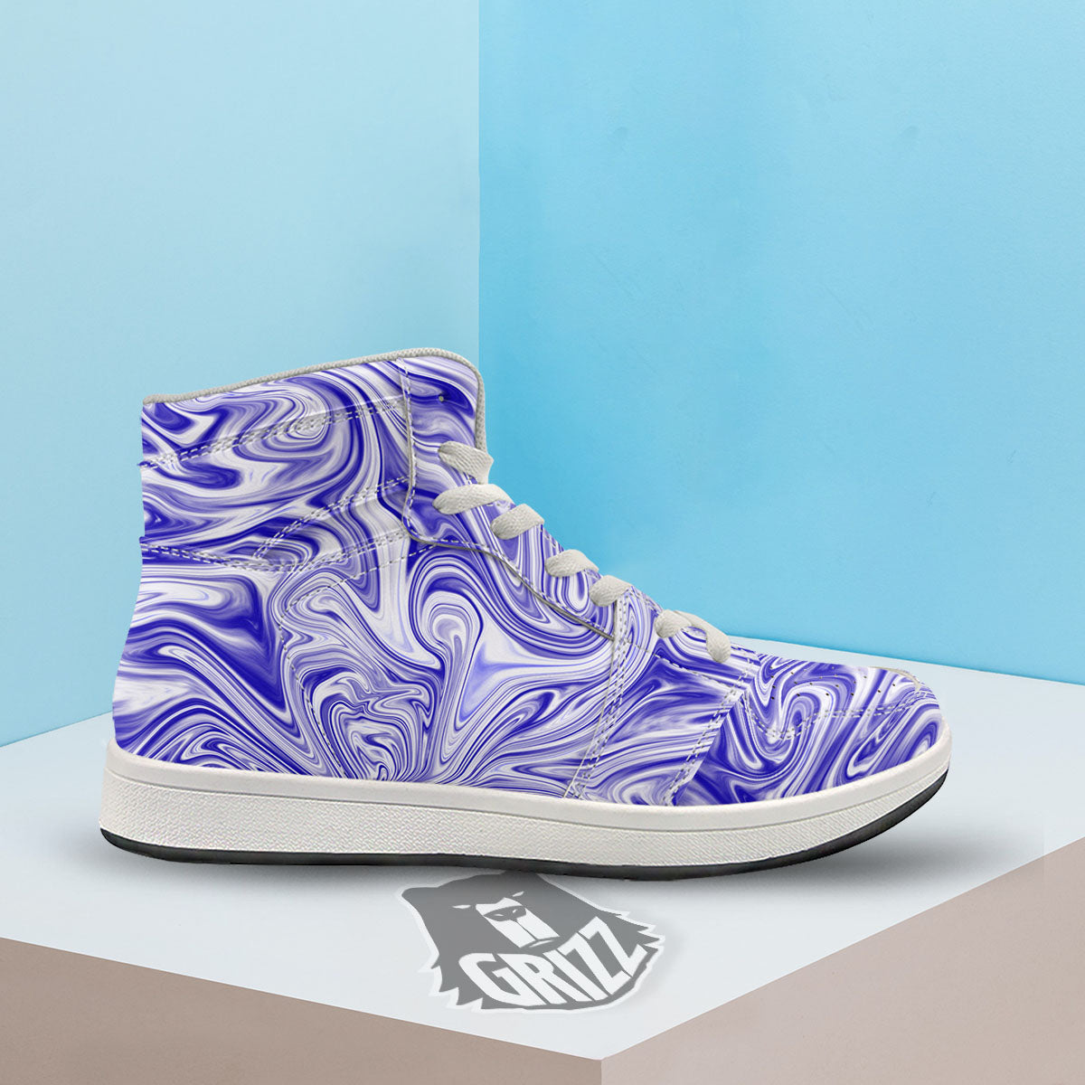 Liquid Psychedelic Print Pattern High Top Sneakers-grizzshop