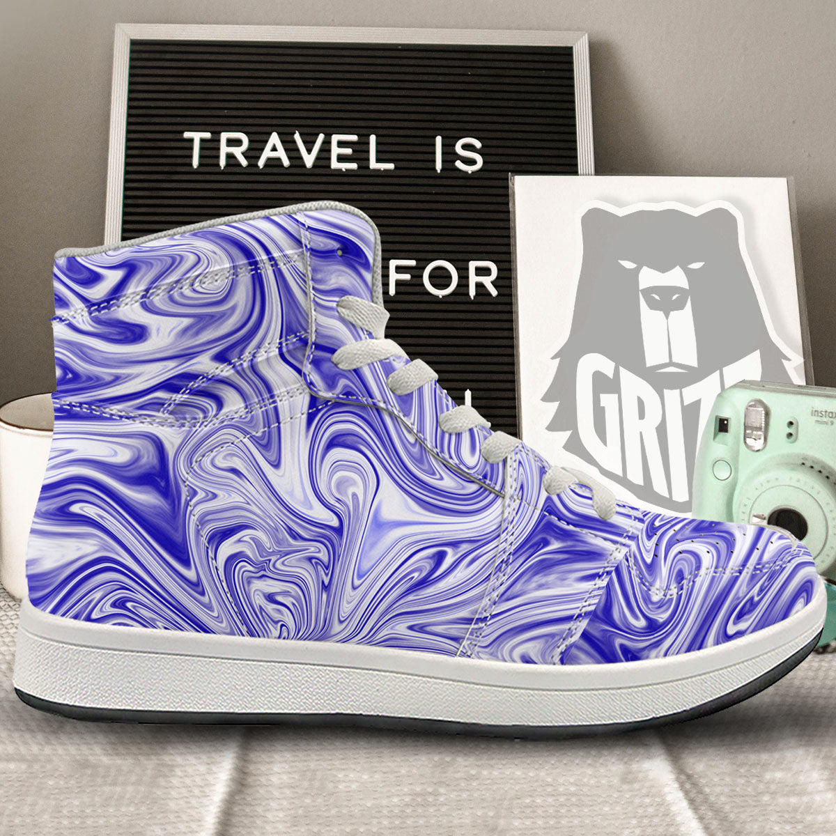 Liquid Psychedelic Print Pattern High Top Sneakers-grizzshop