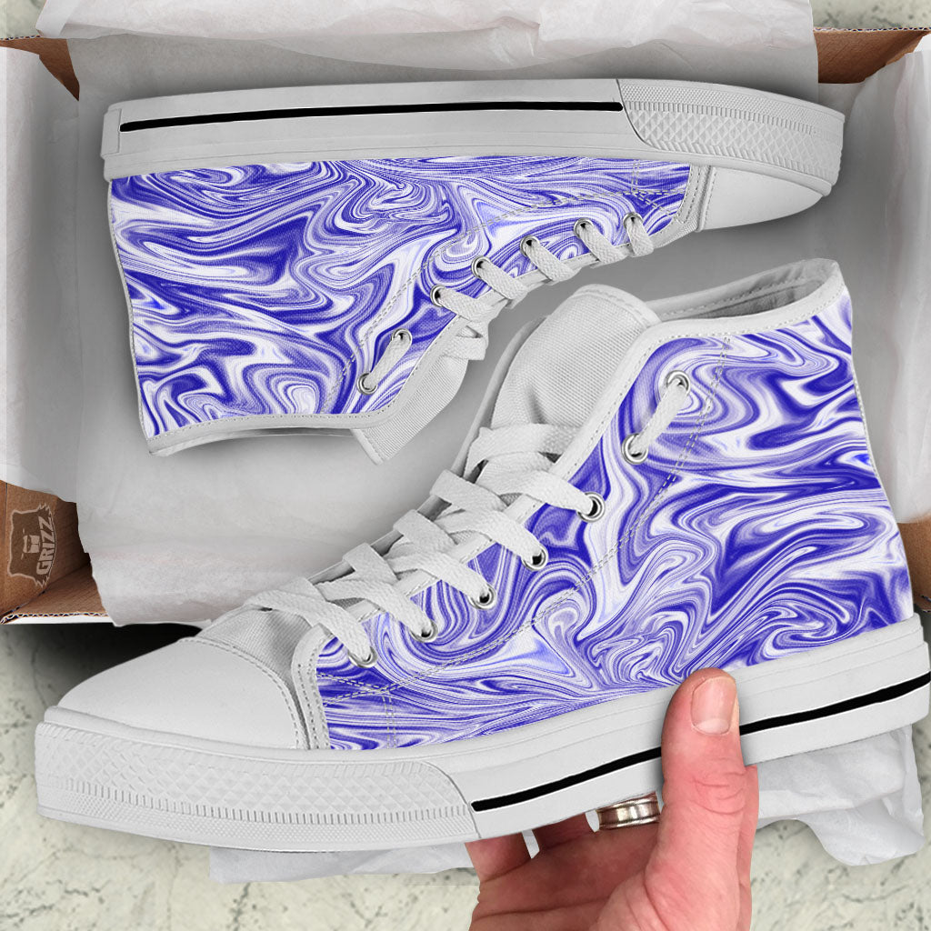 Liquid Psychedelic Print Pattern White High Top Shoes-grizzshop