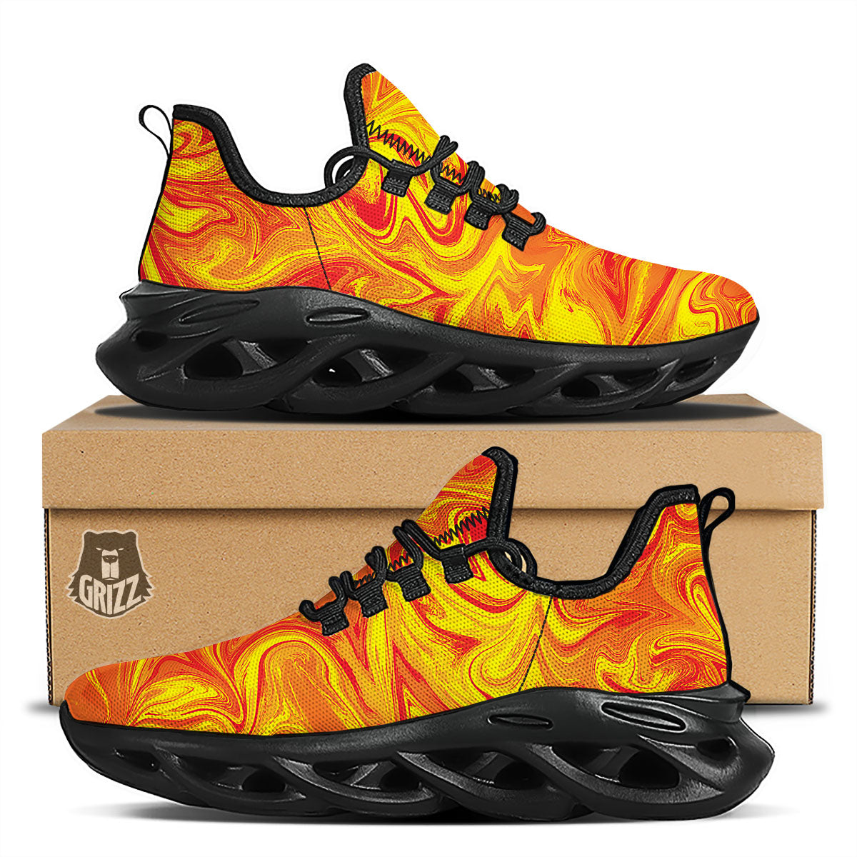 Liquid Psychedelic Trippy Orange Print Black Running Shoes-grizzshop