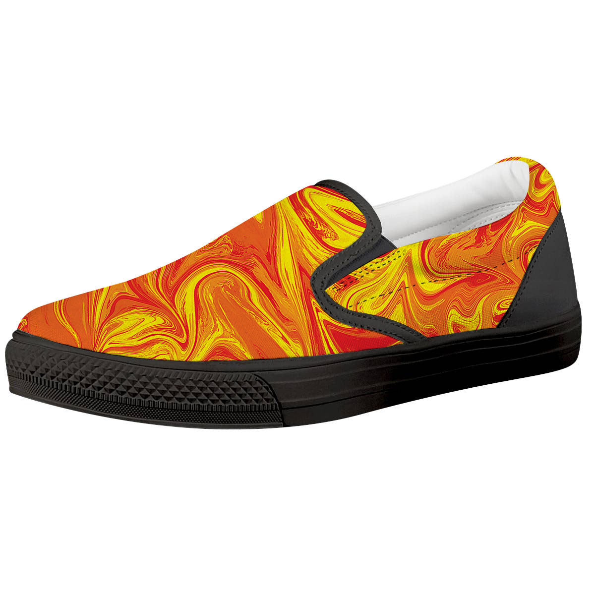 Liquid Psychedelic Trippy Orange Print Black Slip On Shoes-grizzshop