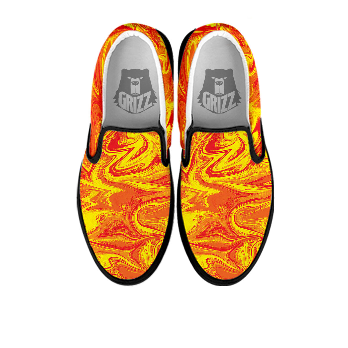 Liquid Psychedelic Trippy Orange Print Black Slip On Shoes-grizzshop