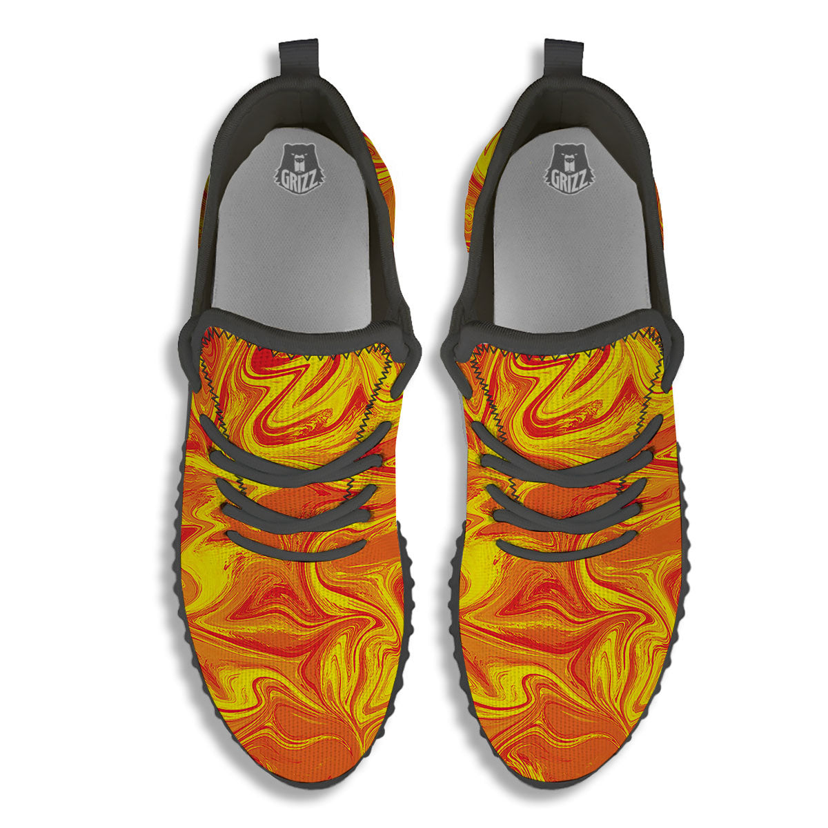 Liquid Psychedelic Trippy Orange Print Black Walking Shoes-grizzshop
