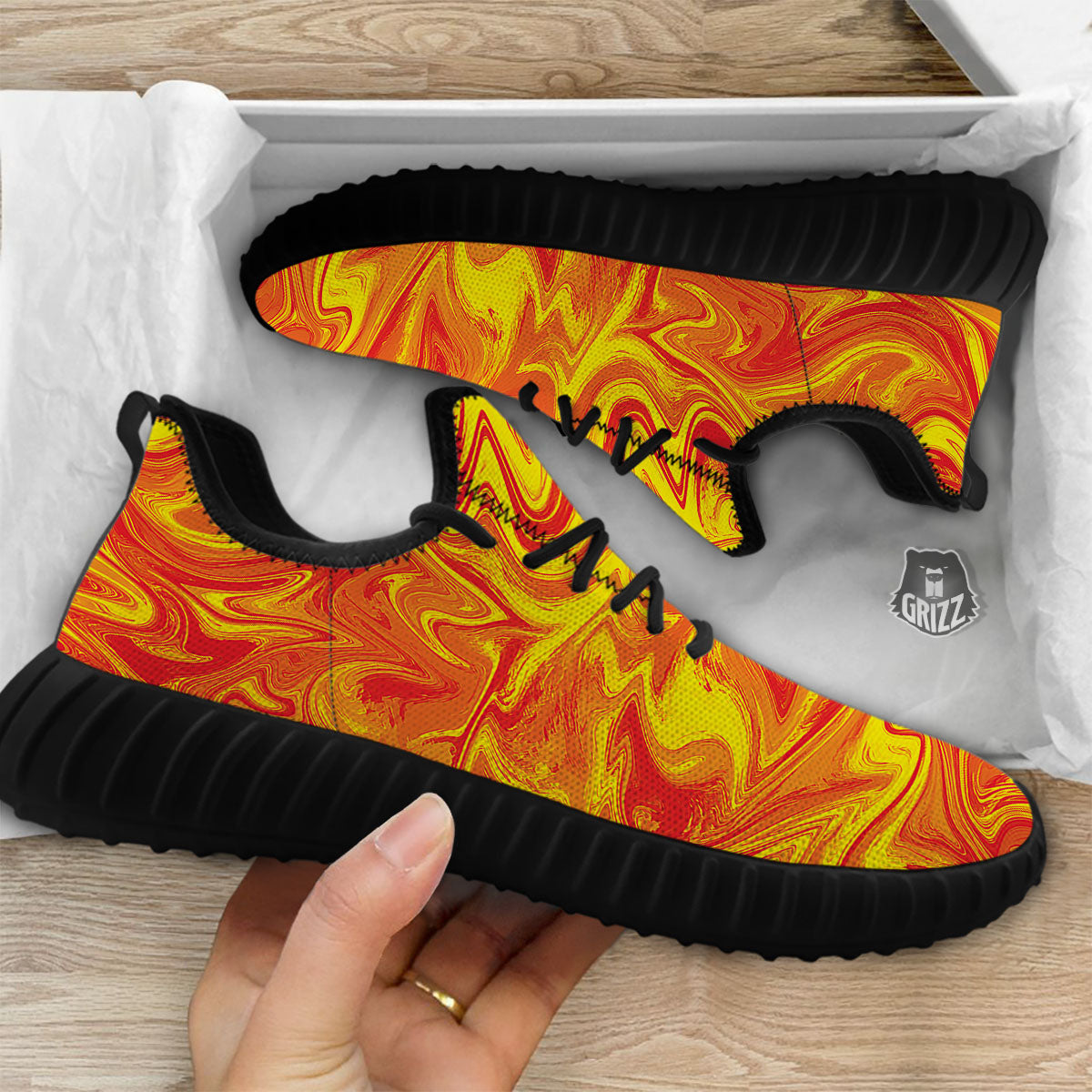 Liquid Psychedelic Trippy Orange Print Black Walking Shoes-grizzshop