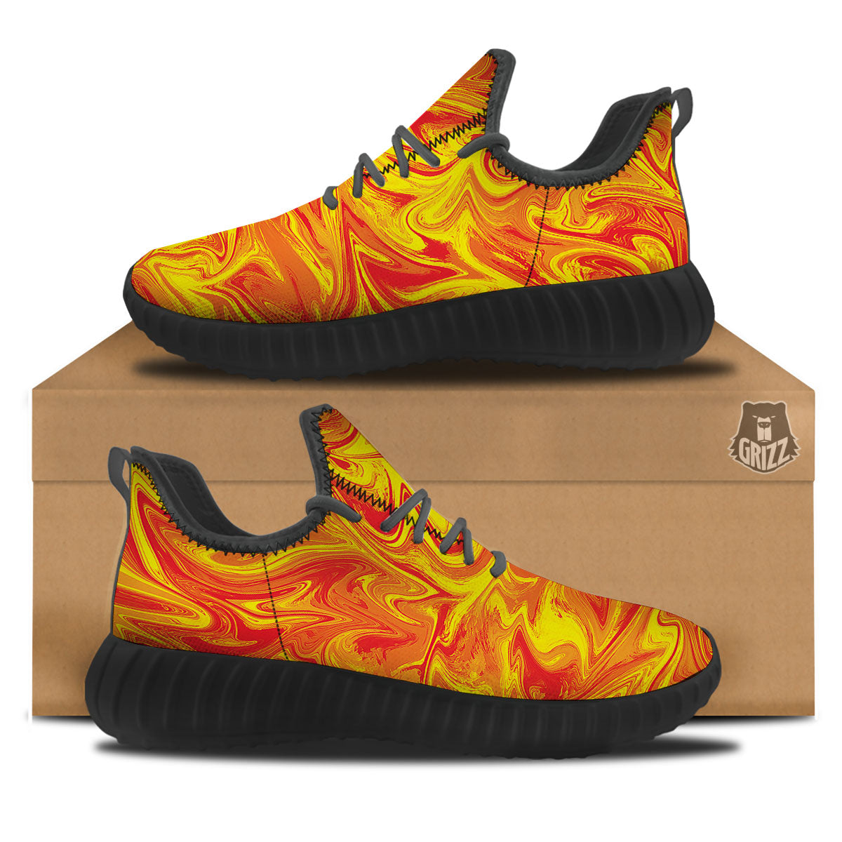 Liquid Psychedelic Trippy Orange Print Black Walking Shoes-grizzshop