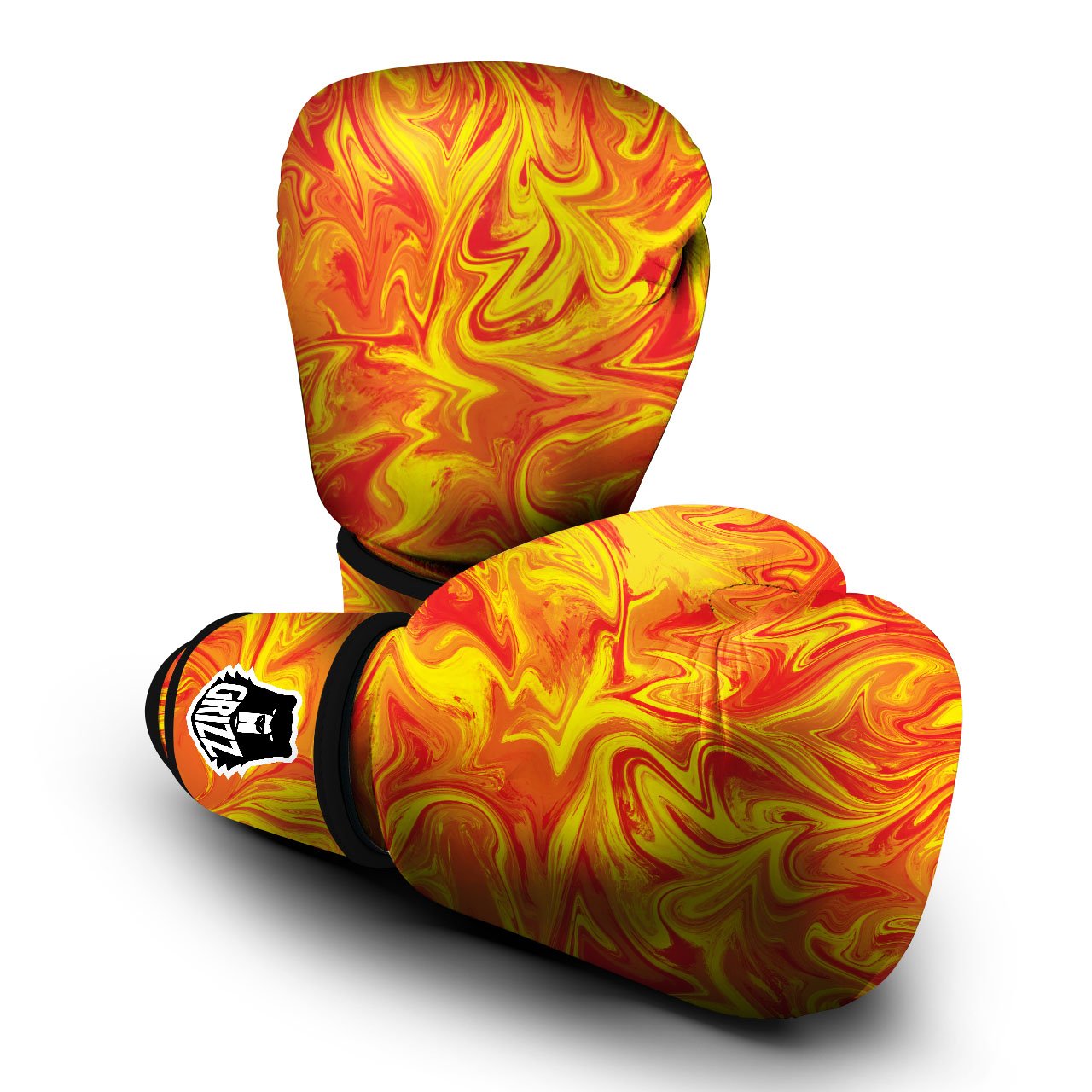 Liquid Psychedelic Trippy Orange Print Boxing Gloves-grizzshop