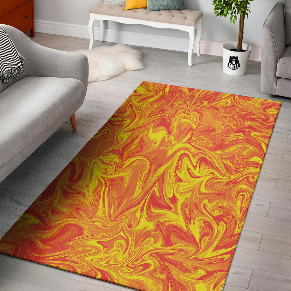 Liquid Psychedelic Trippy Orange Print Floor Mat-grizzshop