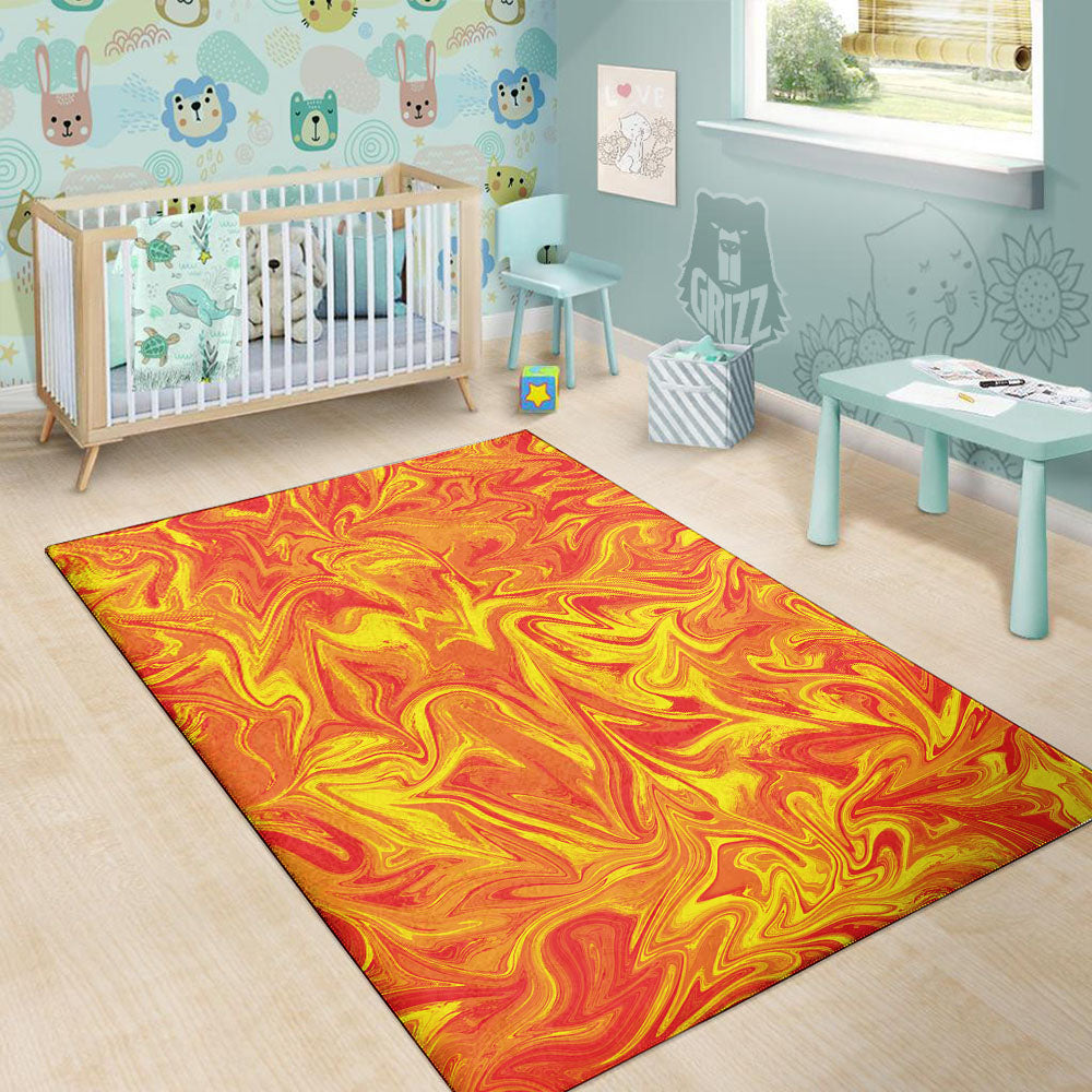 Liquid Psychedelic Trippy Orange Print Floor Mat-grizzshop