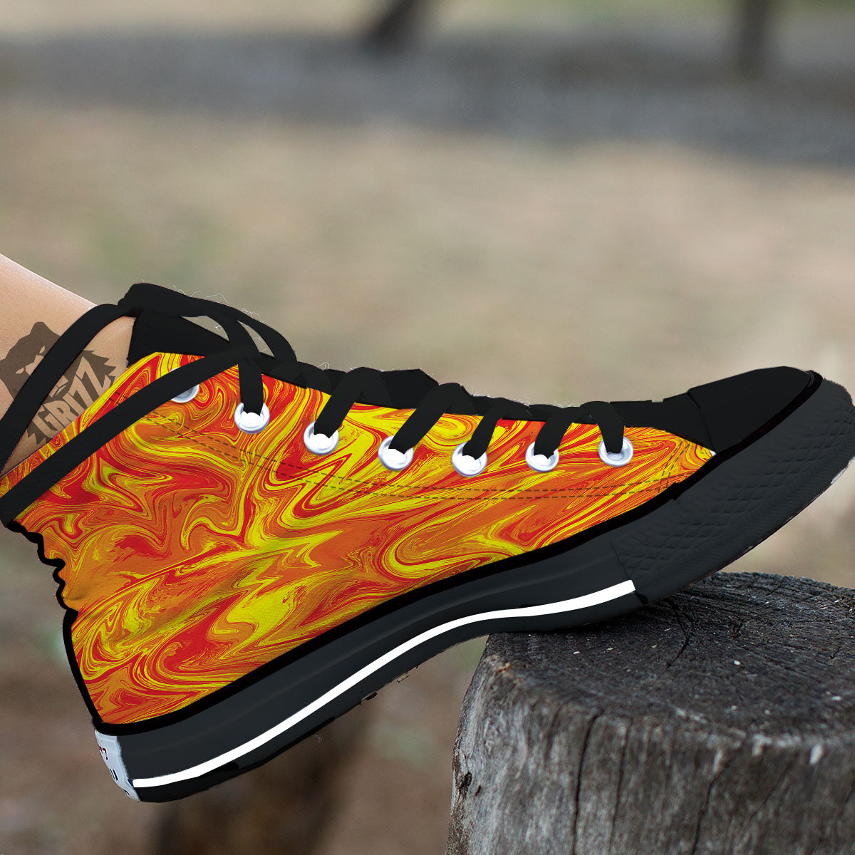 Liquid Psychedelic Trippy Orange Print High Top Shoes-grizzshop