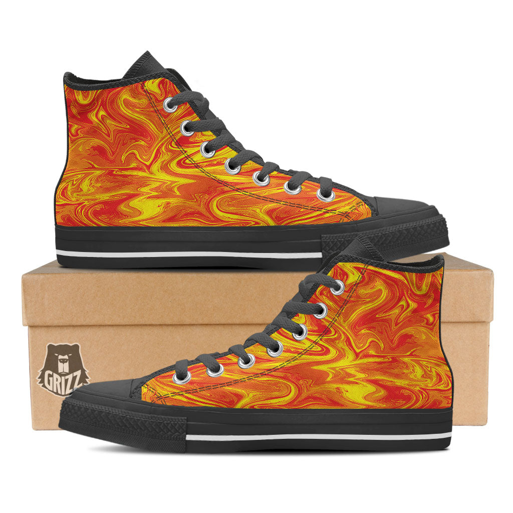 Liquid Psychedelic Trippy Orange Print High Top Shoes-grizzshop