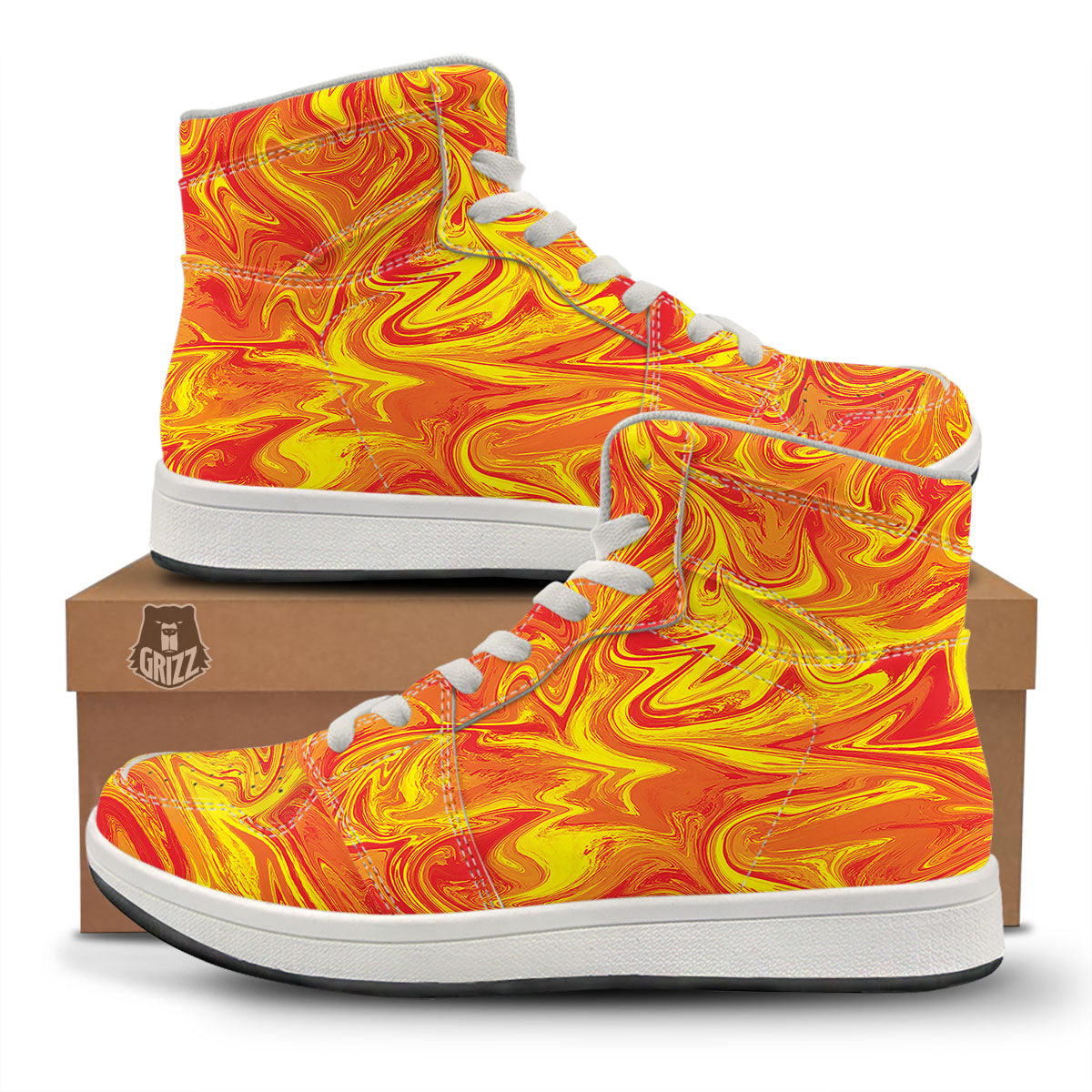 Liquid Psychedelic Trippy Orange Print High Top Sneakers-grizzshop