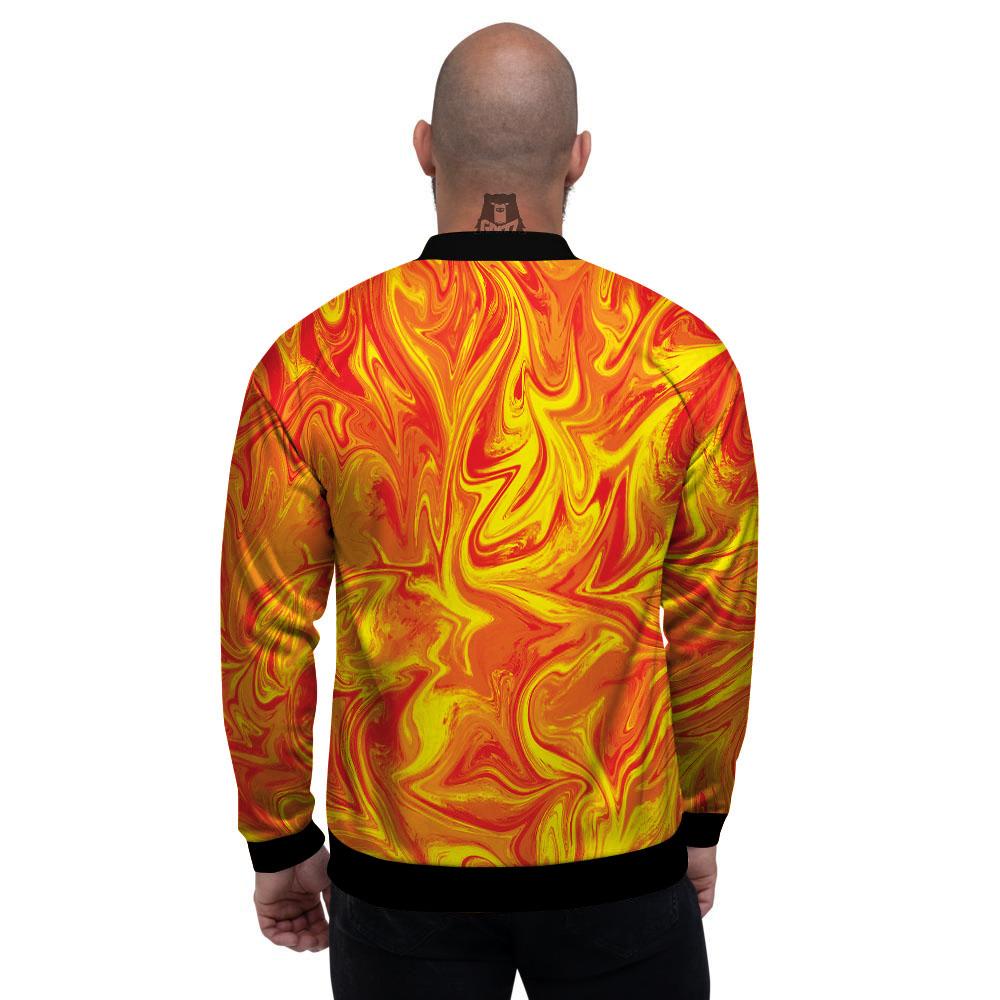 Liquid Psychedelic Trippy Orange Print Men's Bomber Jacket-grizzshop