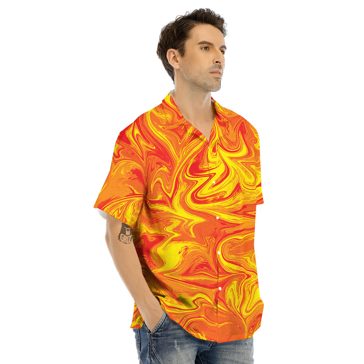 Liquid Psychedelic Trippy Orange Print Men's Hawaiian Shirt-grizzshop