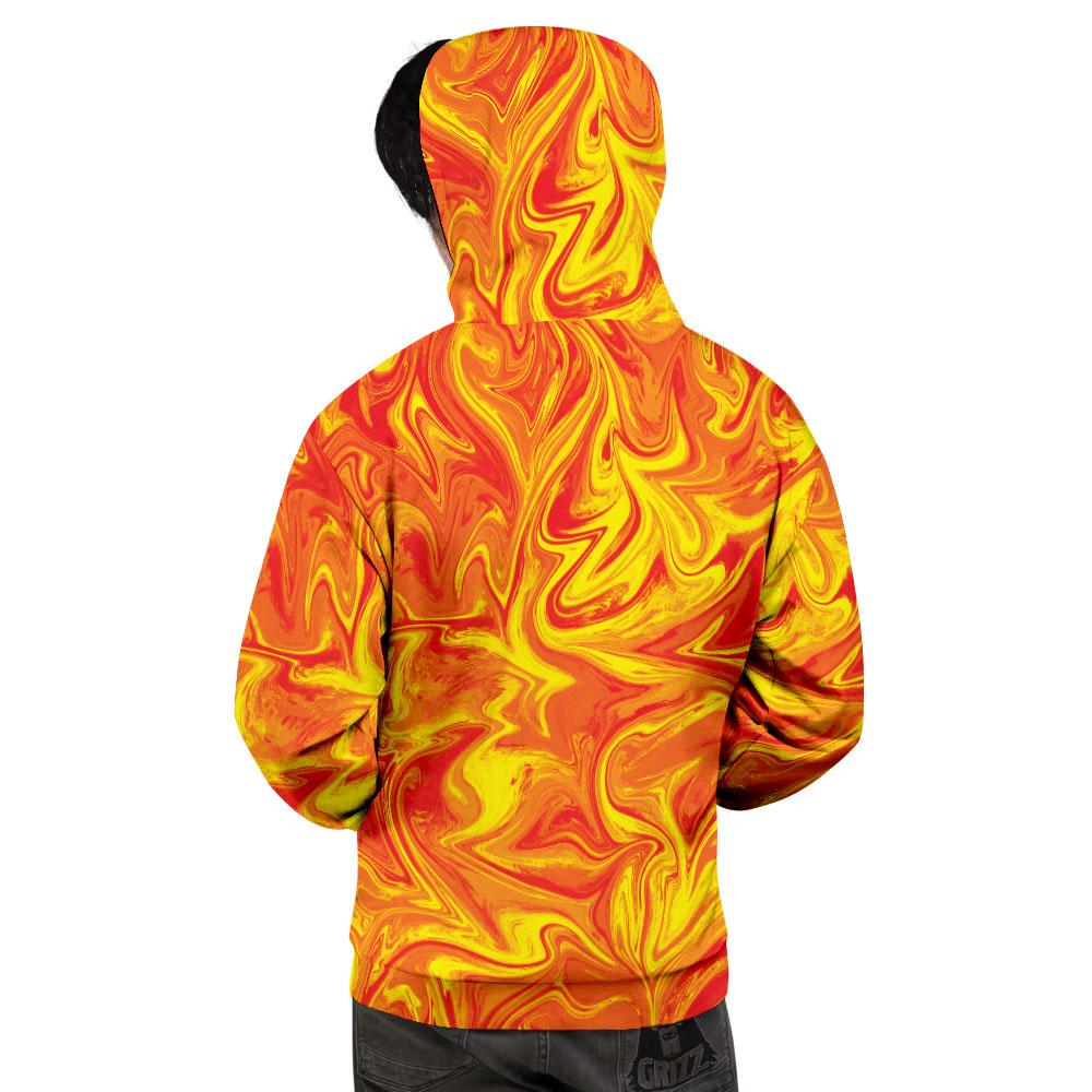 Liquid Psychedelic Trippy Orange Print Men's Hoodie-grizzshop