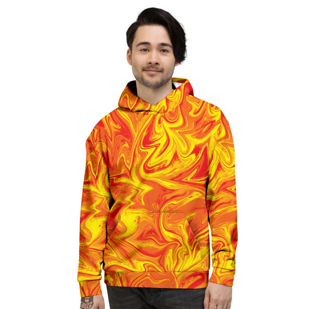 Liquid Psychedelic Trippy Orange Print Men's Hoodie-grizzshop