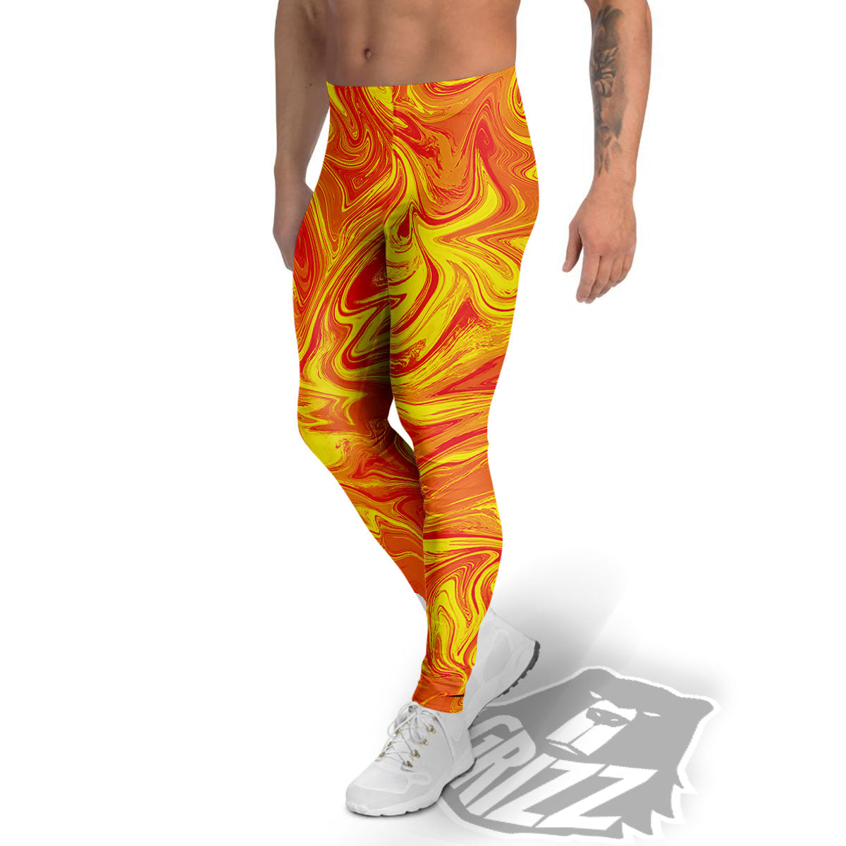 Liquid Psychedelic Trippy Orange Print Men's Leggings-grizzshop