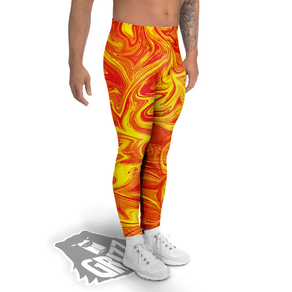 Liquid Psychedelic Trippy Orange Print Men's Leggings-grizzshop