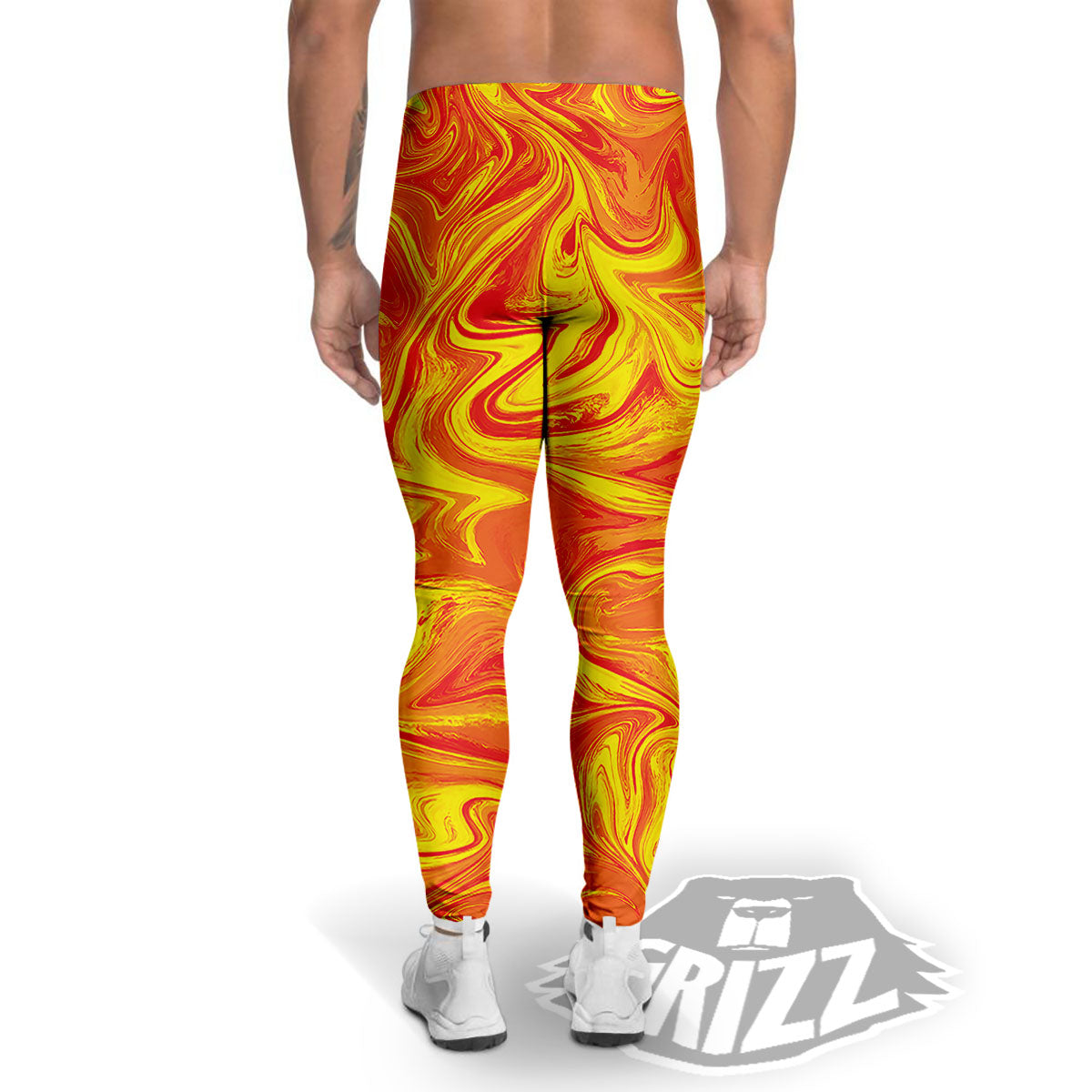Liquid Psychedelic Trippy Orange Print Men's Leggings-grizzshop