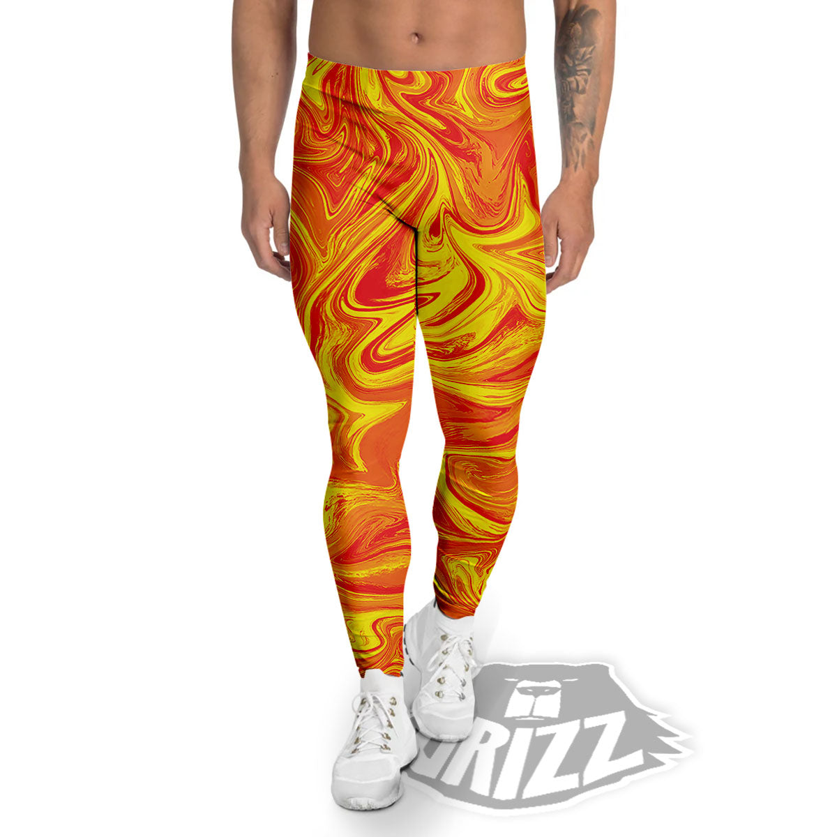 Liquid Psychedelic Trippy Orange Print Men's Leggings-grizzshop