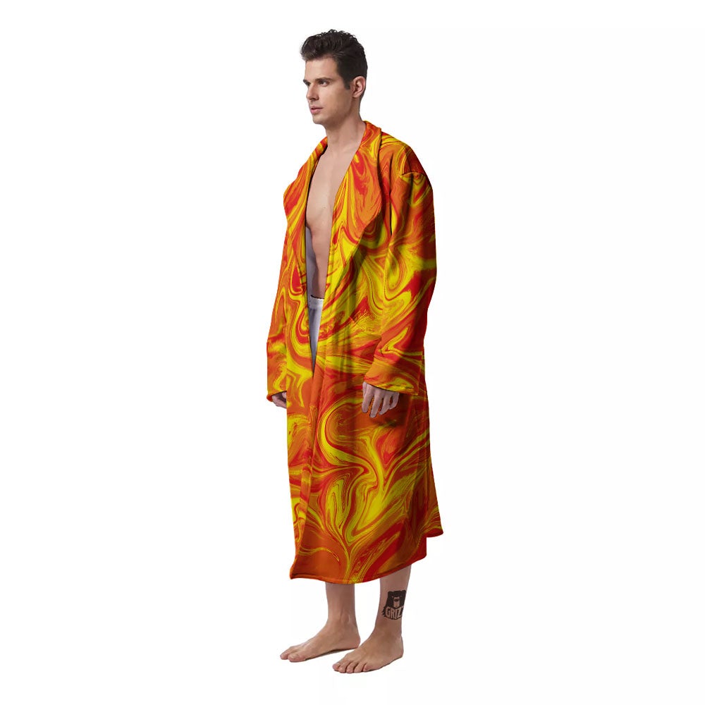 Liquid Psychedelic Trippy Orange Print Men's Robe-grizzshop