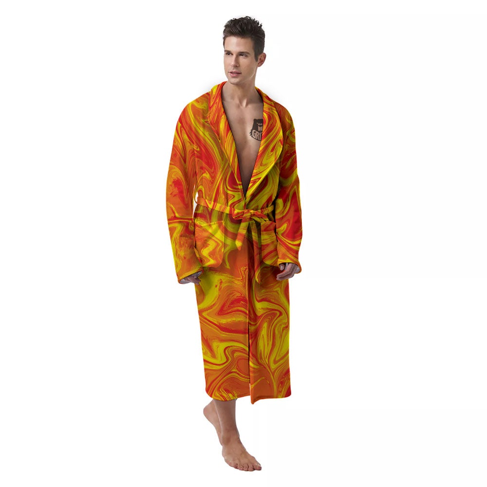 Liquid Psychedelic Trippy Orange Print Men's Robe-grizzshop