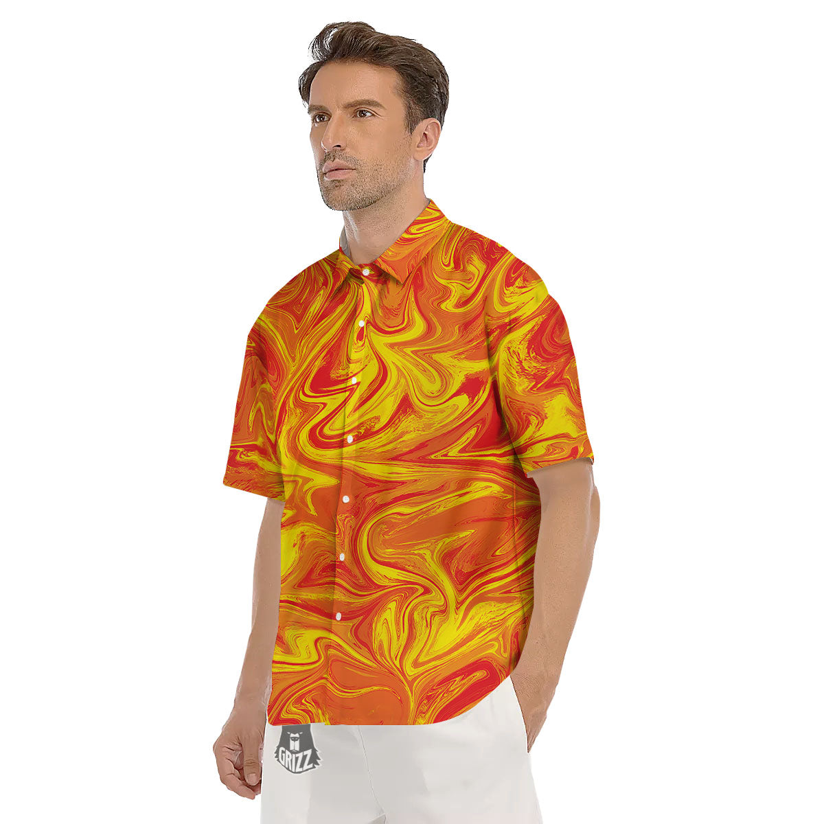 Liquid Psychedelic Trippy Orange Print Men's Short Sleeve Shirts-grizzshop