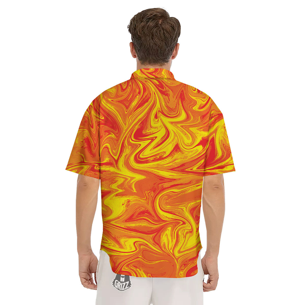 Liquid Psychedelic Trippy Orange Print Men's Short Sleeve Shirts-grizzshop