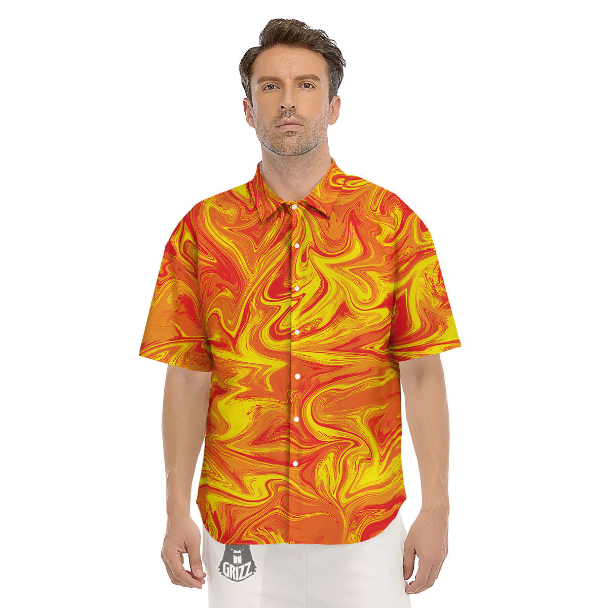 Liquid Psychedelic Trippy Orange Print Men's Short Sleeve Shirts-grizzshop