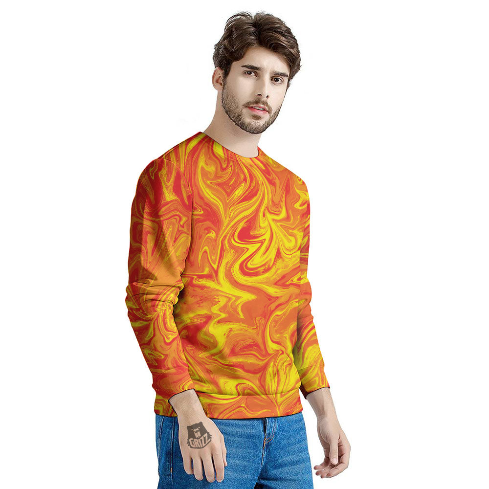 Liquid Psychedelic Trippy Orange Print Men's Sweatshirt-grizzshop