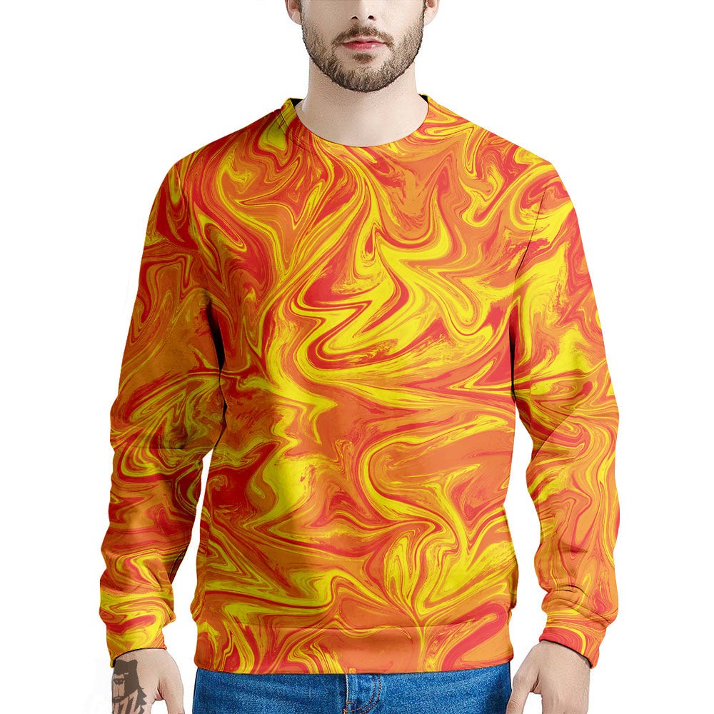 Liquid Psychedelic Trippy Orange Print Men's Sweatshirt-grizzshop