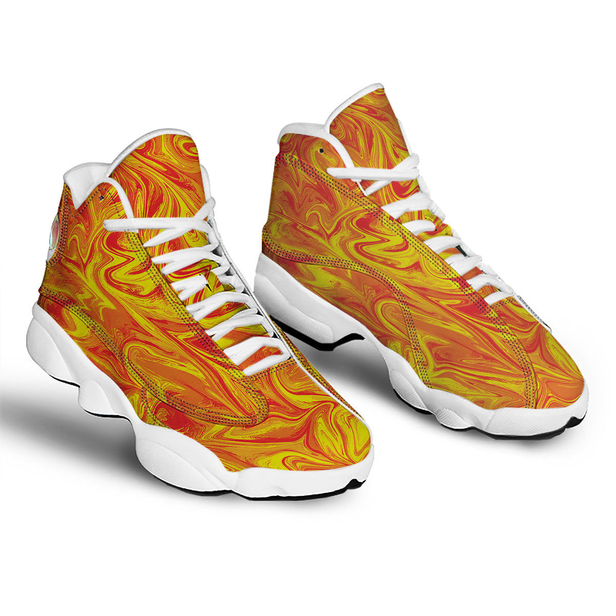Liquid Psychedelic Trippy Orange Print White Basketball Shoes-grizzshop