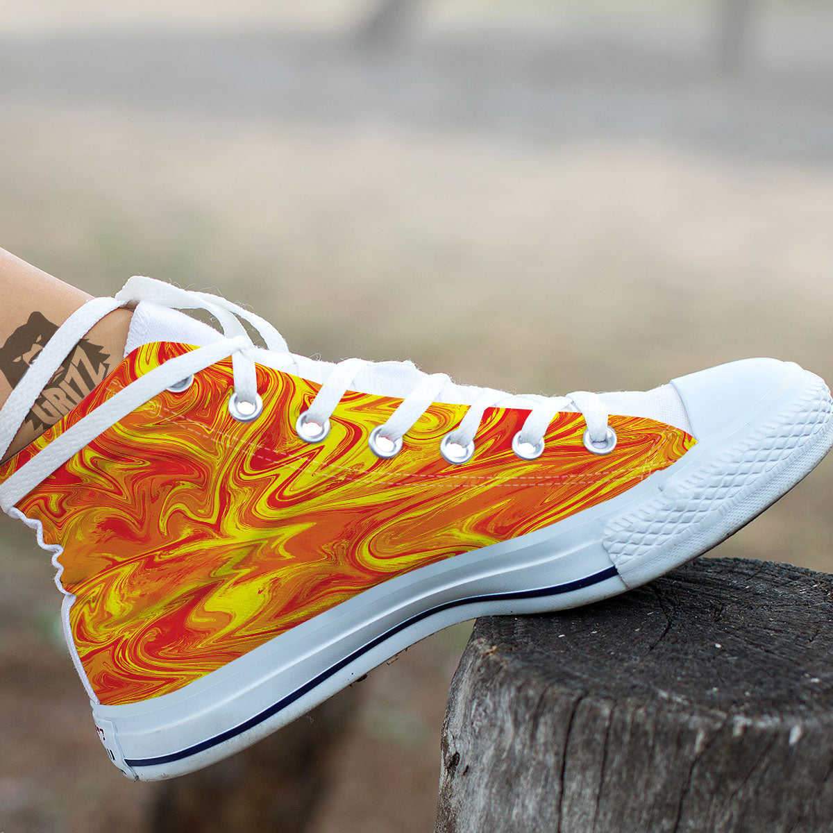 Liquid Psychedelic Trippy Orange Print White High Top Shoes-grizzshop