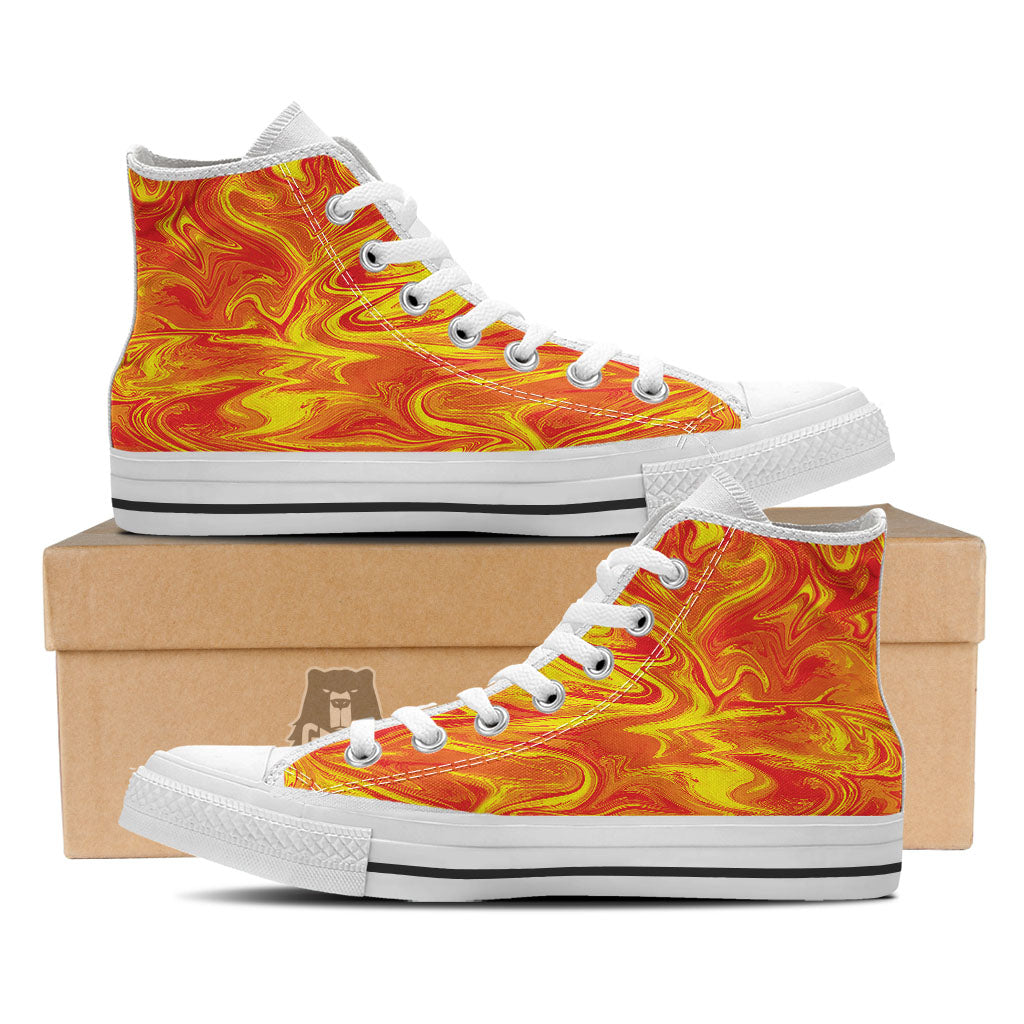 Liquid Psychedelic Trippy Orange Print White High Top Shoes-grizzshop