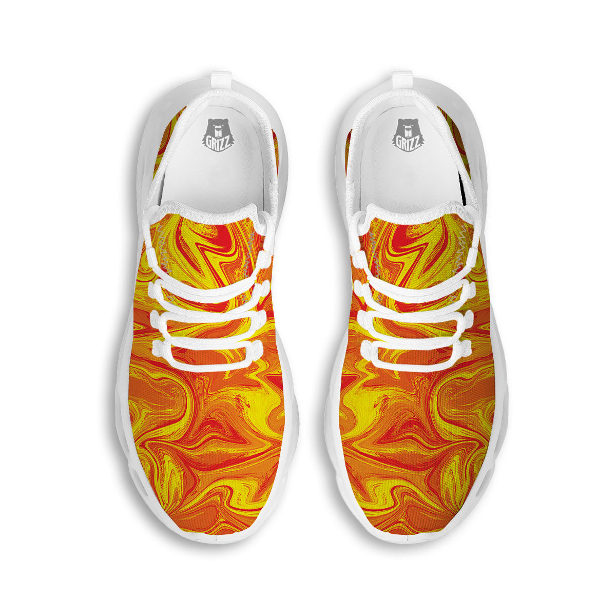 Liquid Psychedelic Trippy Orange Print White Running Shoes-grizzshop