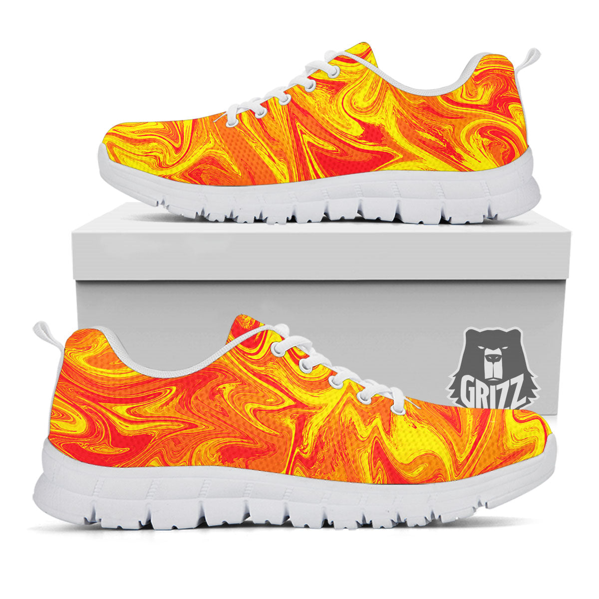 Liquid Psychedelic Trippy Orange Print White Sneaker-grizzshop