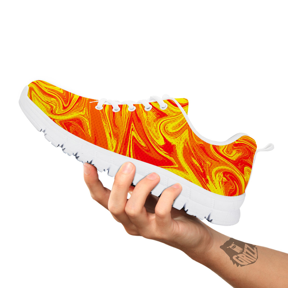 Liquid Psychedelic Trippy Orange Print White Sneaker-grizzshop
