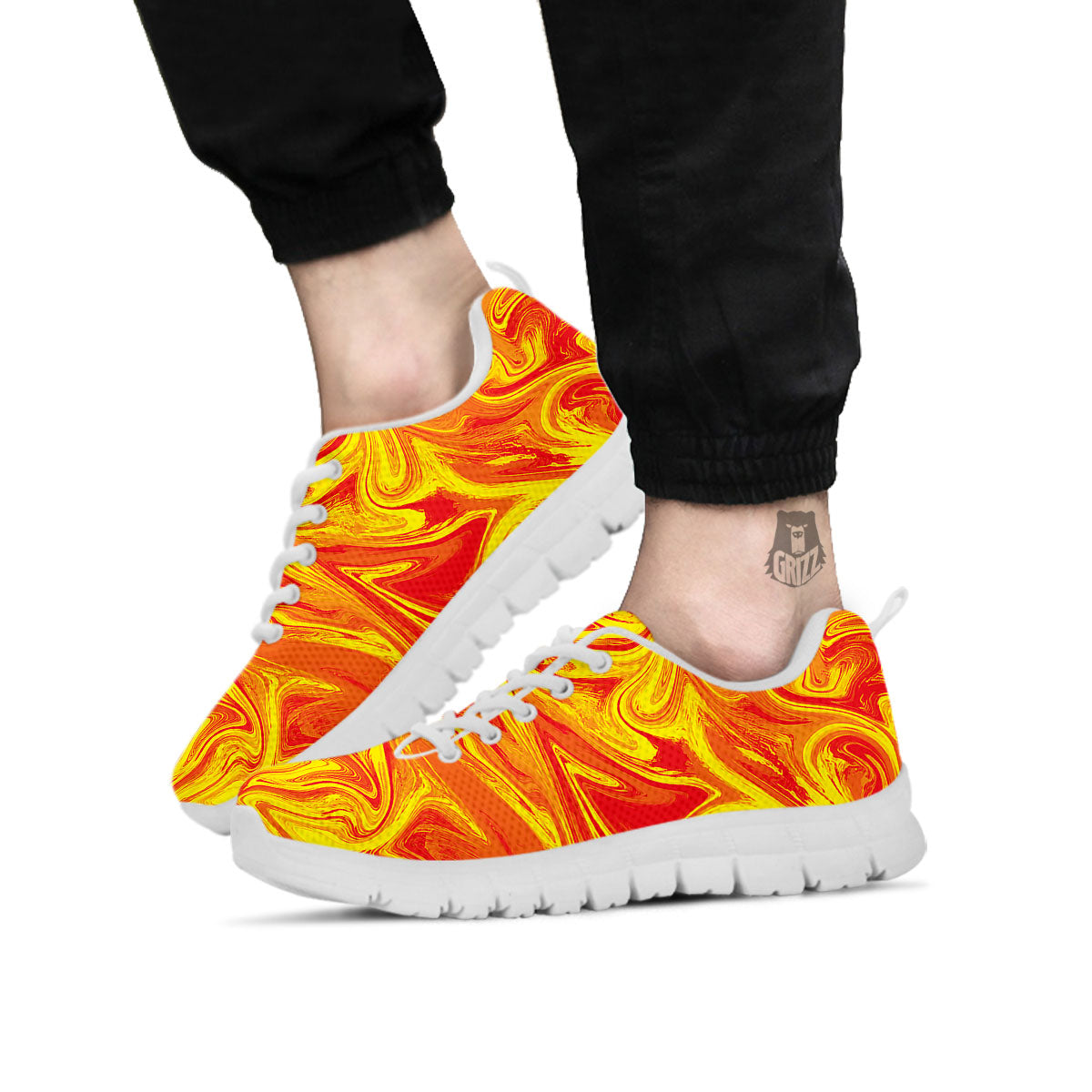 Liquid Psychedelic Trippy Orange Print White Sneaker-grizzshop