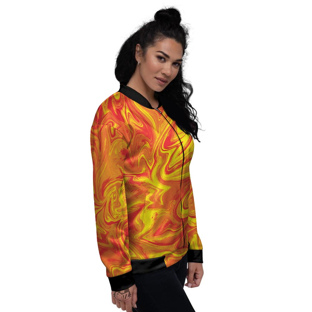 Liquid Psychedelic Trippy Orange Print Women's Bomber Jacket-grizzshop