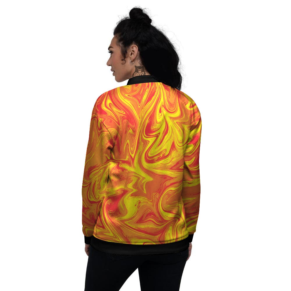Liquid Psychedelic Trippy Orange Print Women's Bomber Jacket-grizzshop