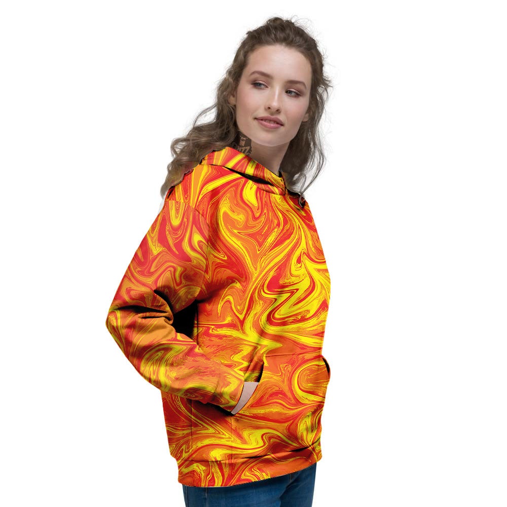 Liquid Psychedelic Trippy Orange Print Women's Hoodie-grizzshop